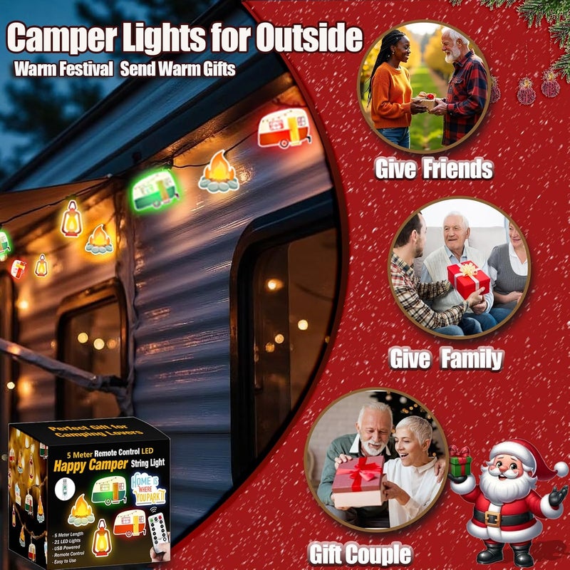 Haigoo Camper String Lights RV Camper Lights for Outside,16.5 ft USB Funny Camping Gifts 21 Led with Remote&Timer,Travel Trailer Party Lights Happy Camper Gifts for RV Awnings,Camping, Birthday - Image 2